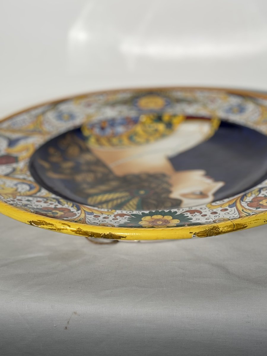 Grand plat décoratif - Deruta signé S. Volpi - Italie Années 1950-1960.-photo-6