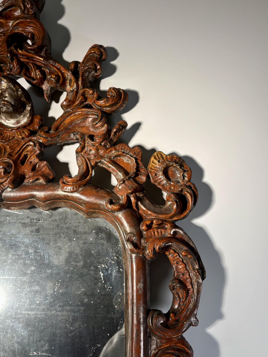 Italian Baroque Mirror In Carved Wood - 18th Century-photo-2