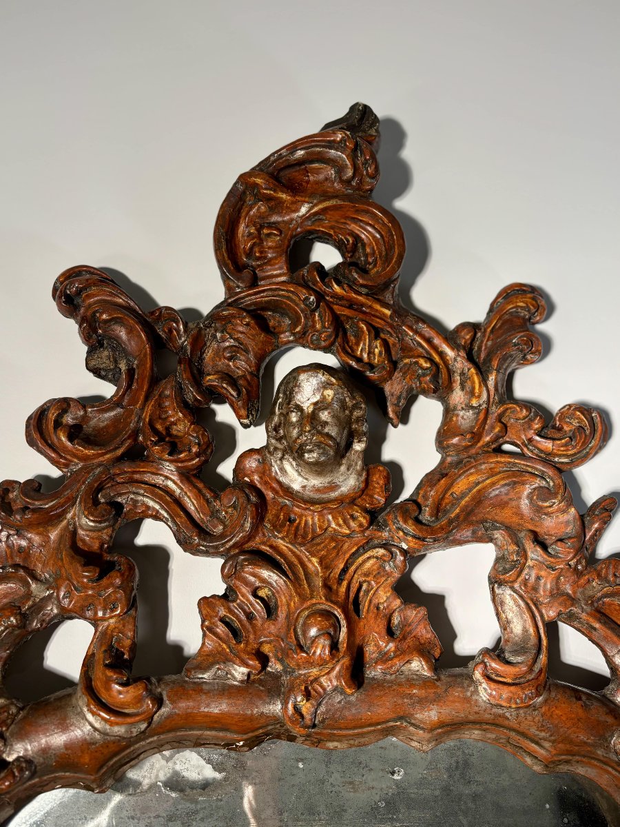 Italian Baroque Mirror In Carved Wood - 18th Century-photo-3