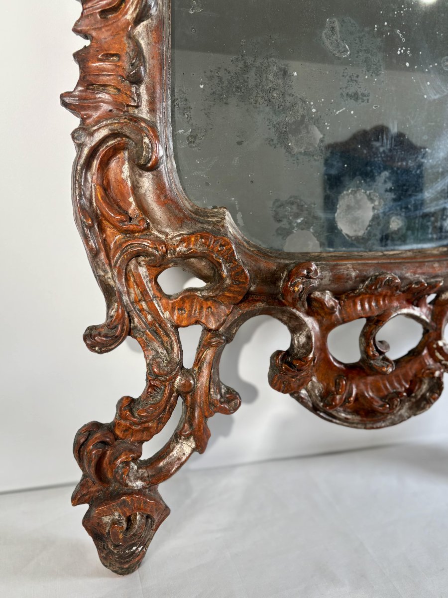 Italian Baroque Mirror In Carved Wood - 18th Century-photo-4