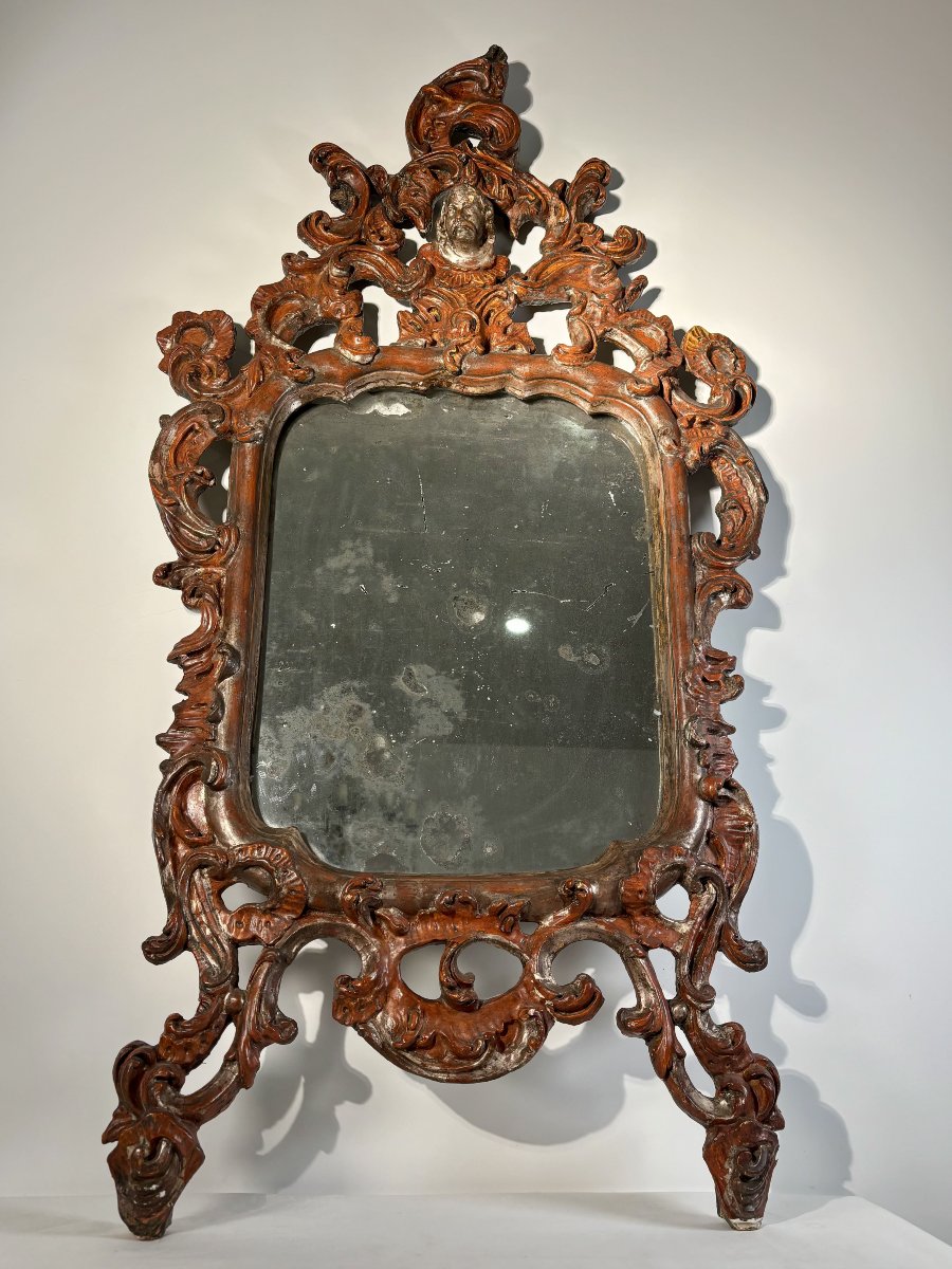 Italian Baroque Mirror In Carved Wood - 18th Century-photo-1