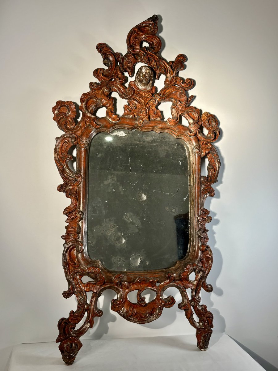 Italian Baroque Mirror In Carved Wood - 18th Century-photo-3