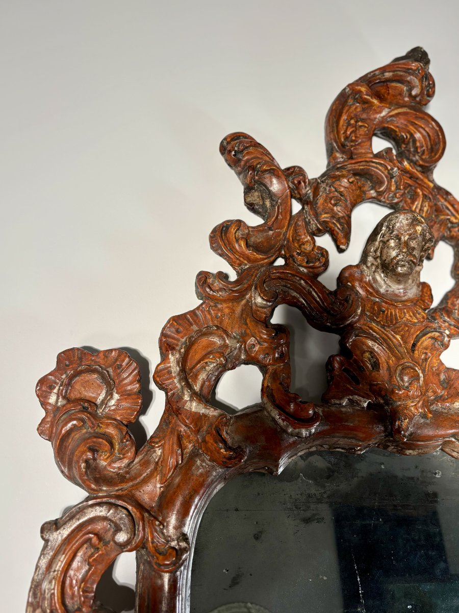Italian Baroque Mirror In Carved Wood - 18th Century-photo-4