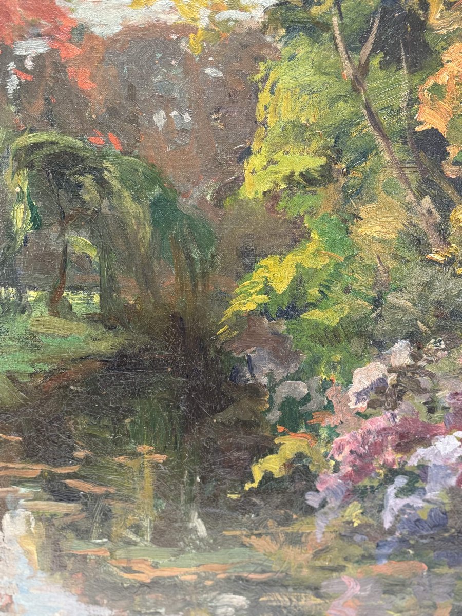 20th Century School, Late Impressionism, Waterside Landscape, Signed And Dated 1910-photo-1