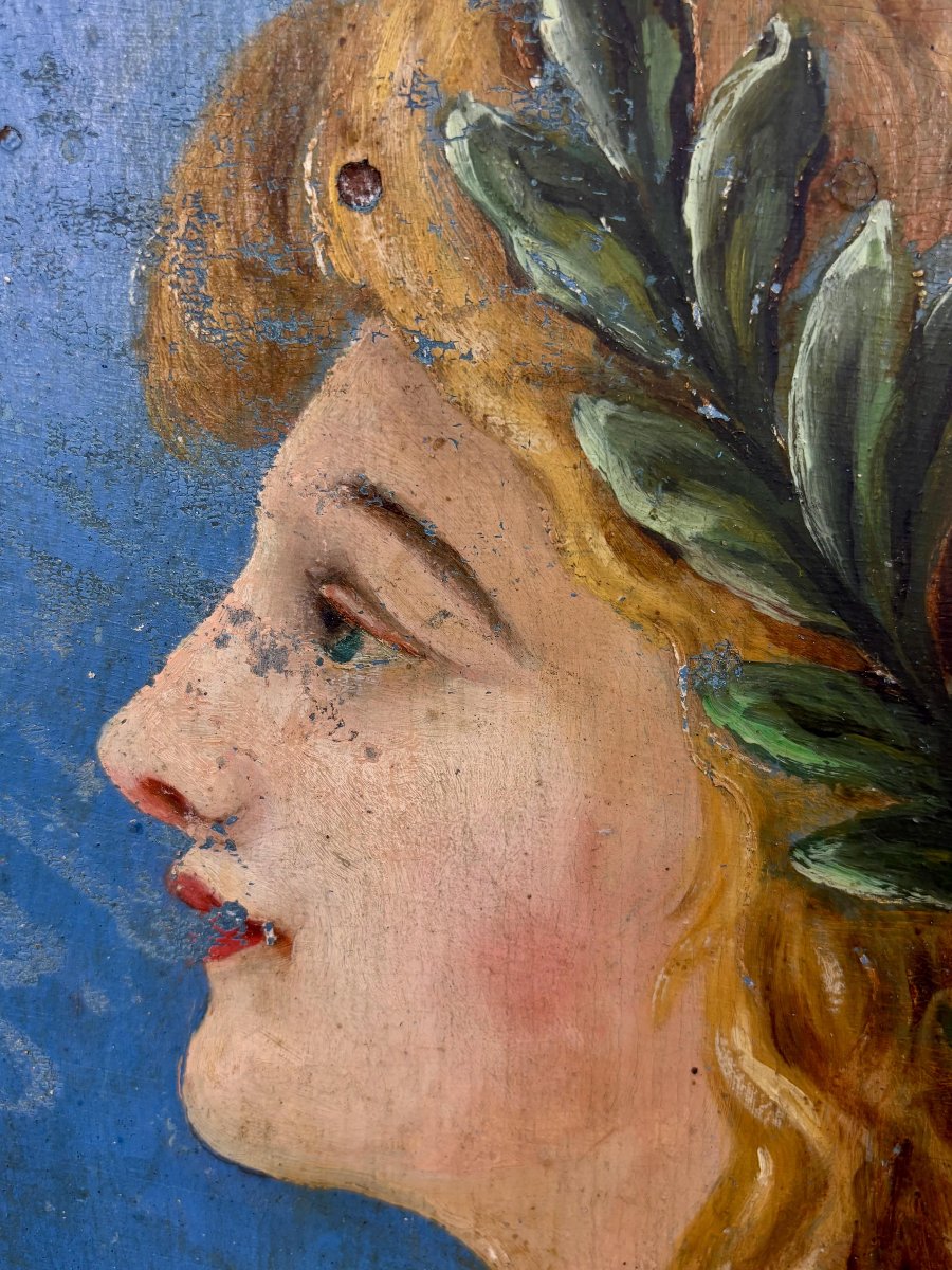 Coat Of Arms / Antique Standard-bearer - Female Allegory - 19th Century-photo-3