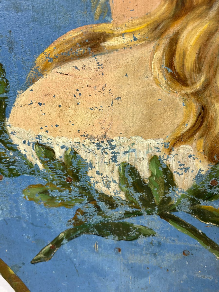 Coat Of Arms / Antique Standard-bearer - Female Allegory - 19th Century-photo-1