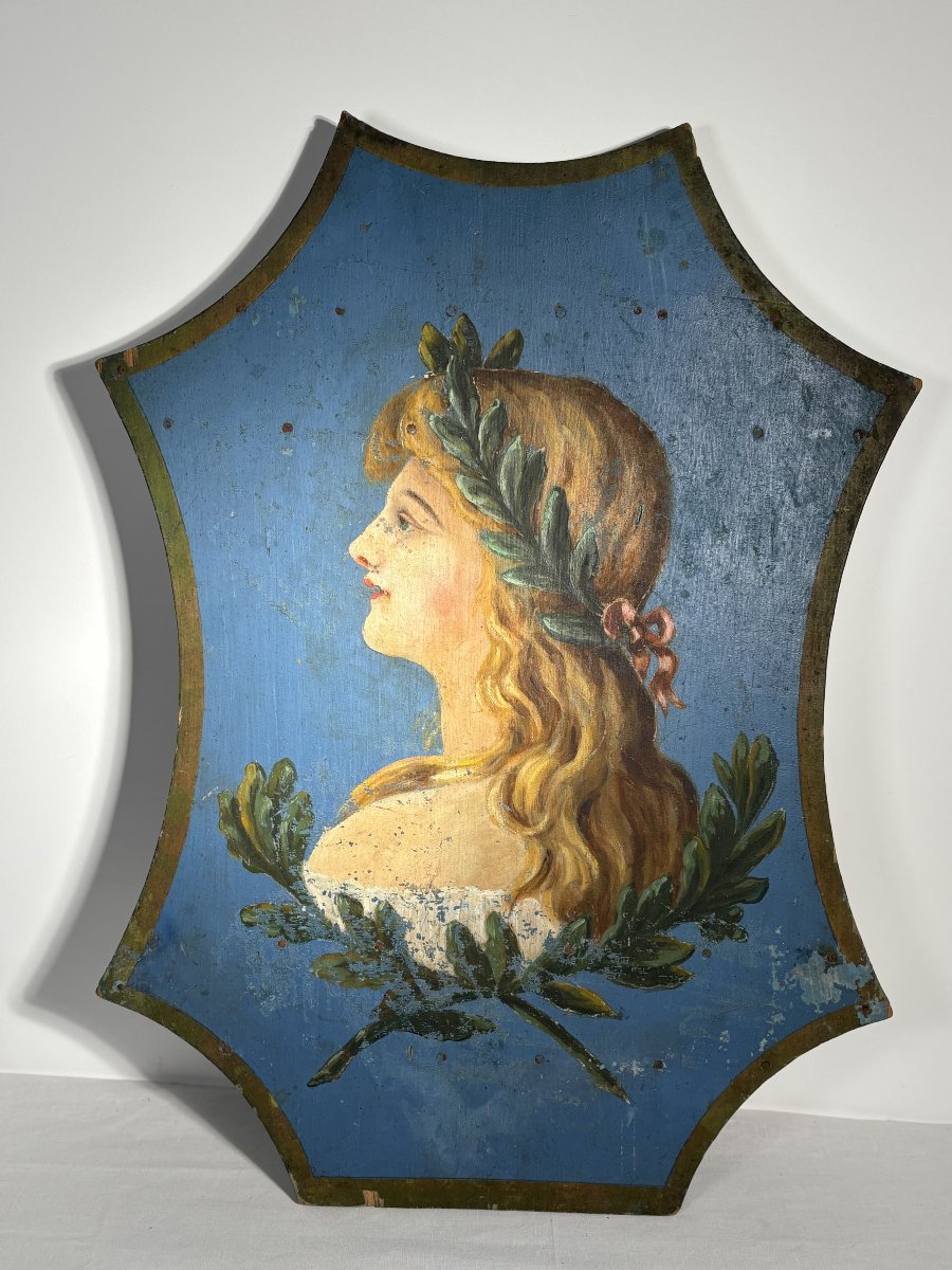 Coat Of Arms / Antique Standard-bearer - Female Allegory - 19th Century-photo-3