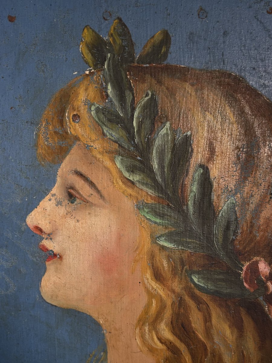 Coat Of Arms / Antique Standard-bearer - Female Allegory - 19th Century-photo-4