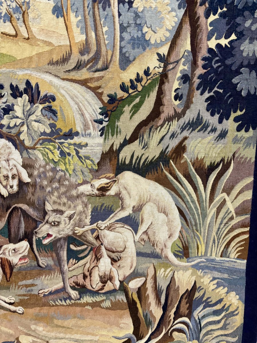 Tapisserie d'Aubusson "Chasse au Loup", Atelier Jean Picaud, France, milieu XXe siècle-photo-4