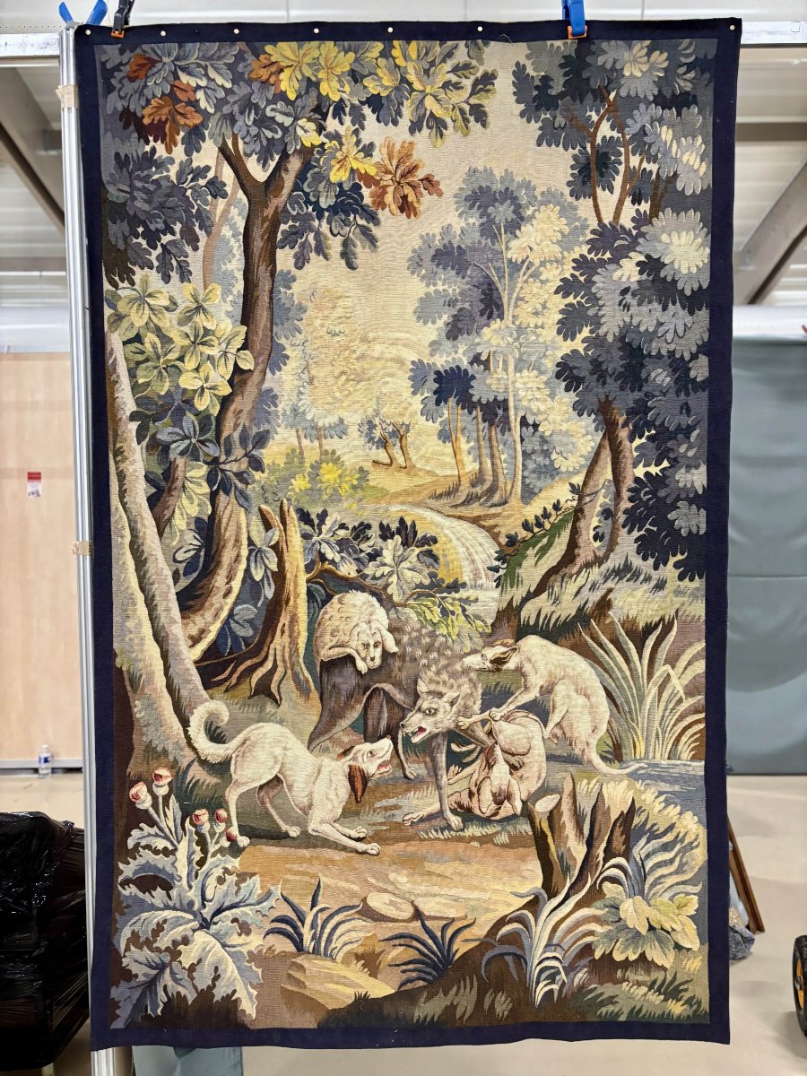 Tapisserie d'Aubusson "Chasse au Loup", Atelier Jean Picaud, France, milieu XXe siècle-photo-2