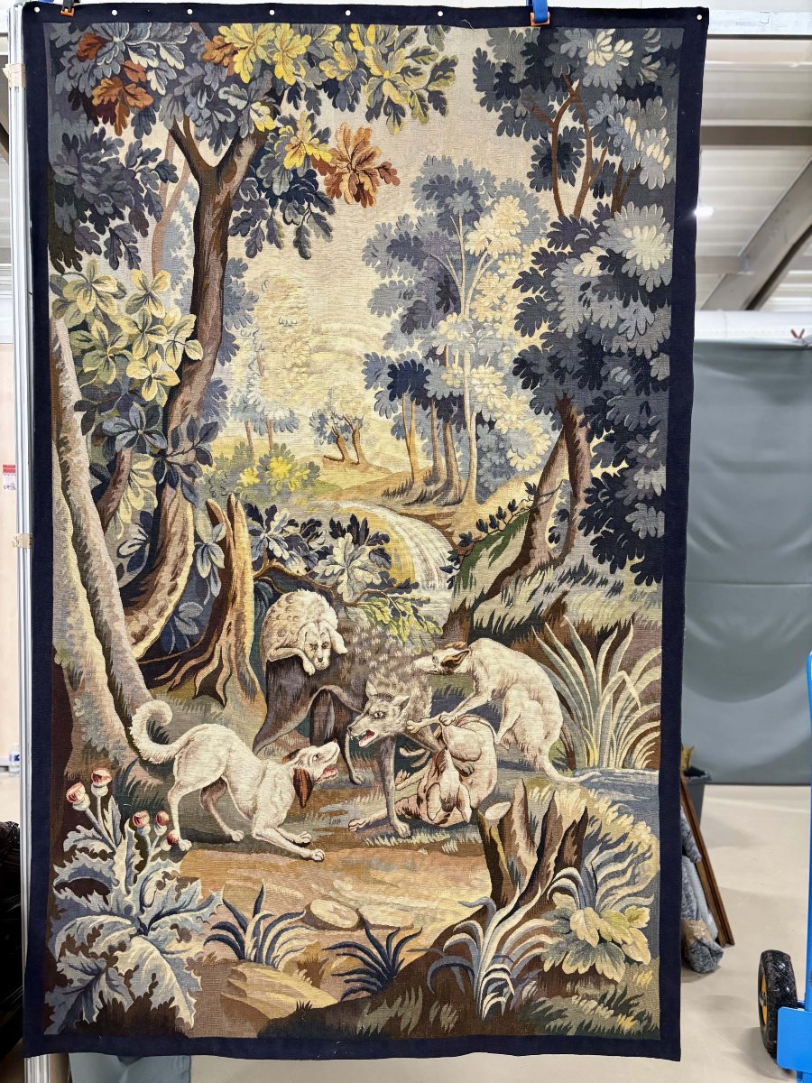 Tapisserie d'Aubusson "Chasse au Loup", Atelier Jean Picaud, France, milieu XXe siècle-photo-6