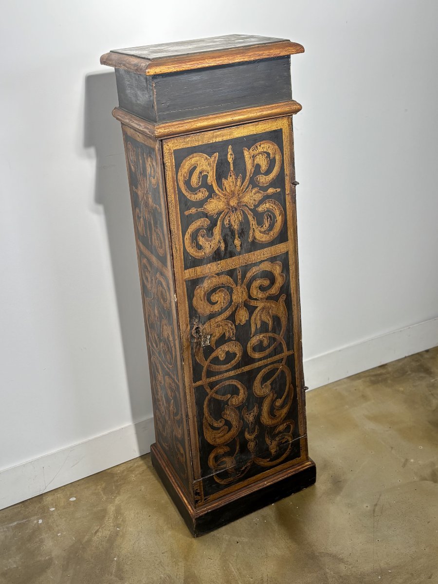 Colonne ou petite armoire en bois peint noir et doré, Italie, XIXe siècle-photo-3