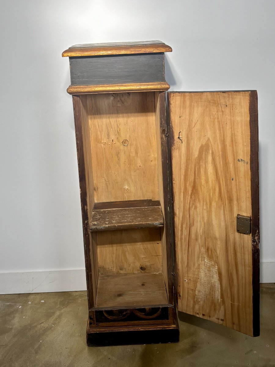 Colonne ou petite armoire en bois peint noir et doré, Italie, XIXe siècle-photo-4