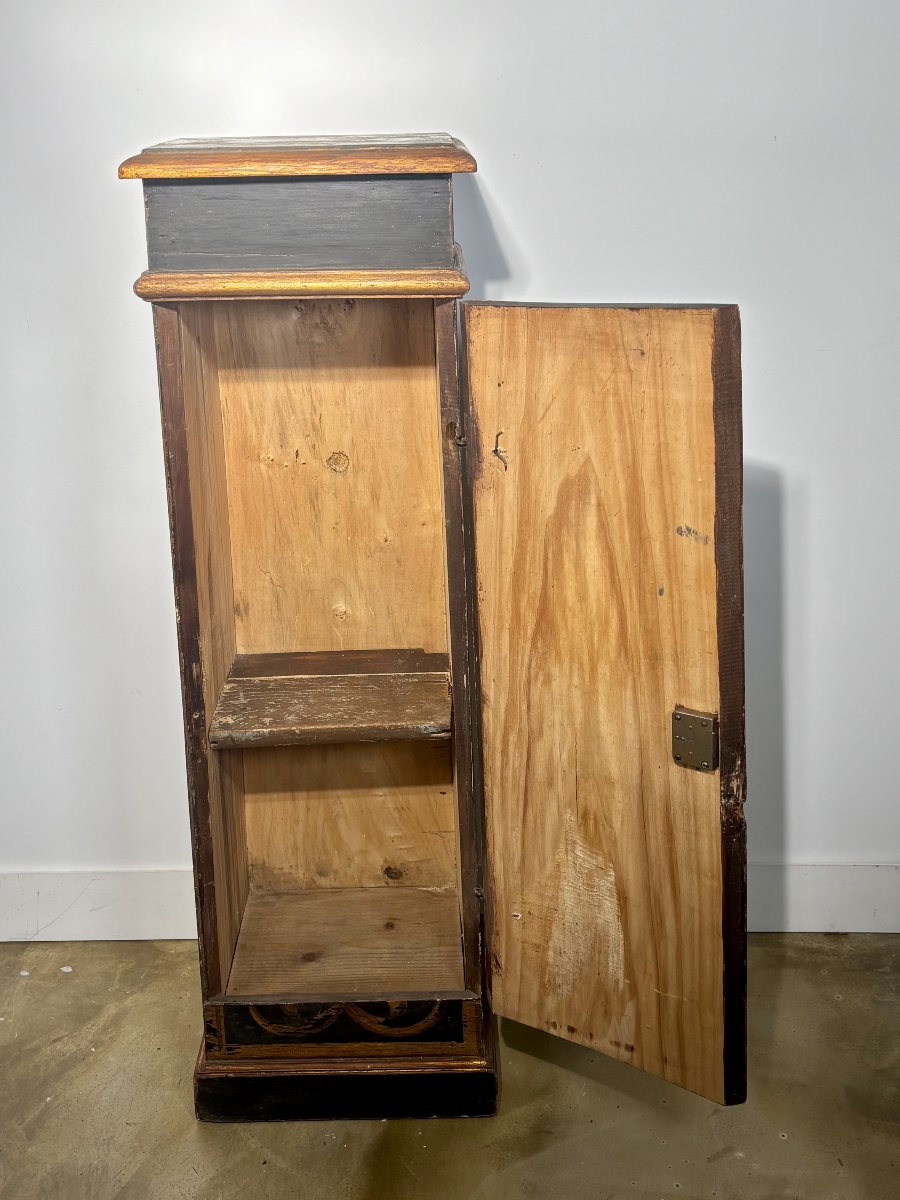 Colonne ou petite armoire en bois peint noir et doré, Italie, XIXe siècle-photo-1