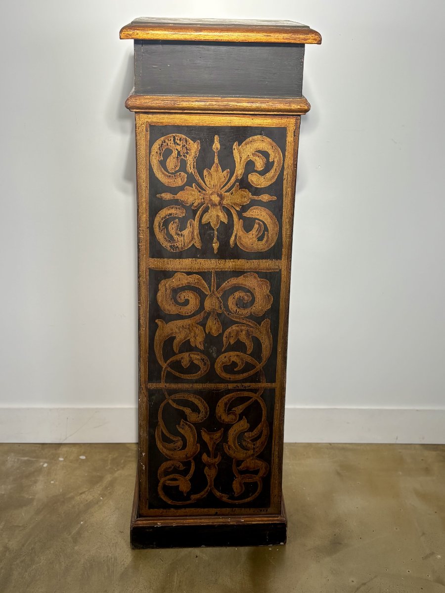 Colonne ou petite armoire en bois peint noir et doré, Italie, XIXe siècle-photo-5