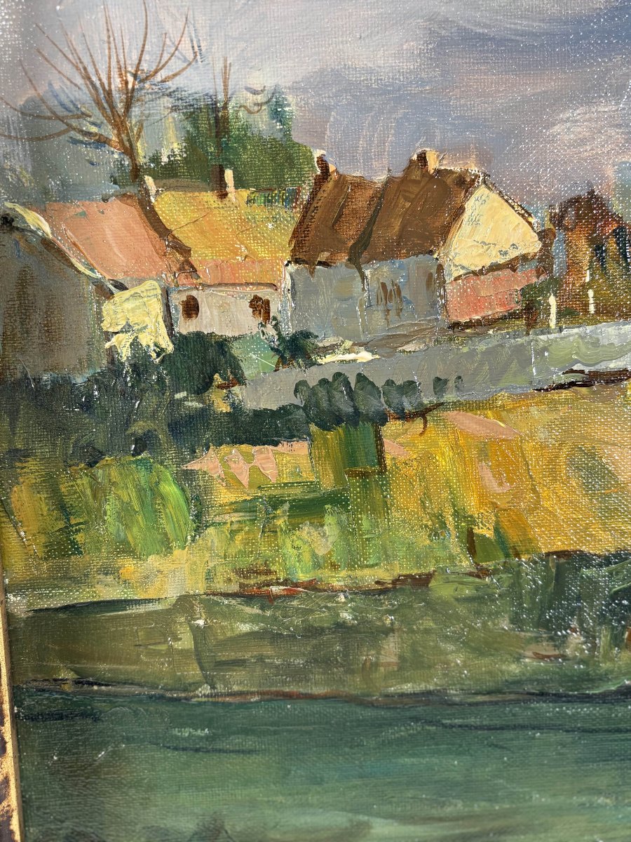 French School Of The 20th Century, Maurice Lemaitre (1929-2018) Oil On Canvas "the Bridge"-photo-2