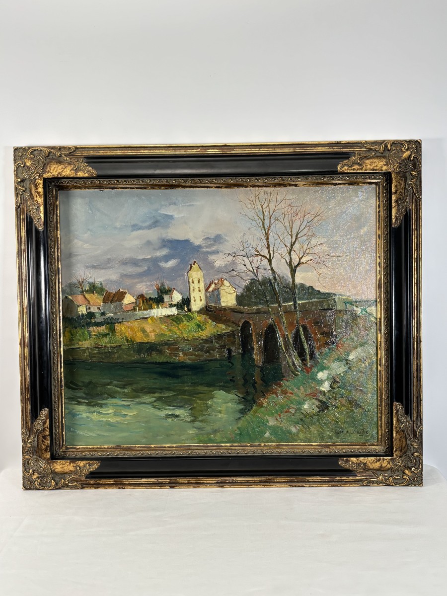 French School Of The 20th Century, Maurice Lemaitre (1929-2018) Oil On Canvas "the Bridge"