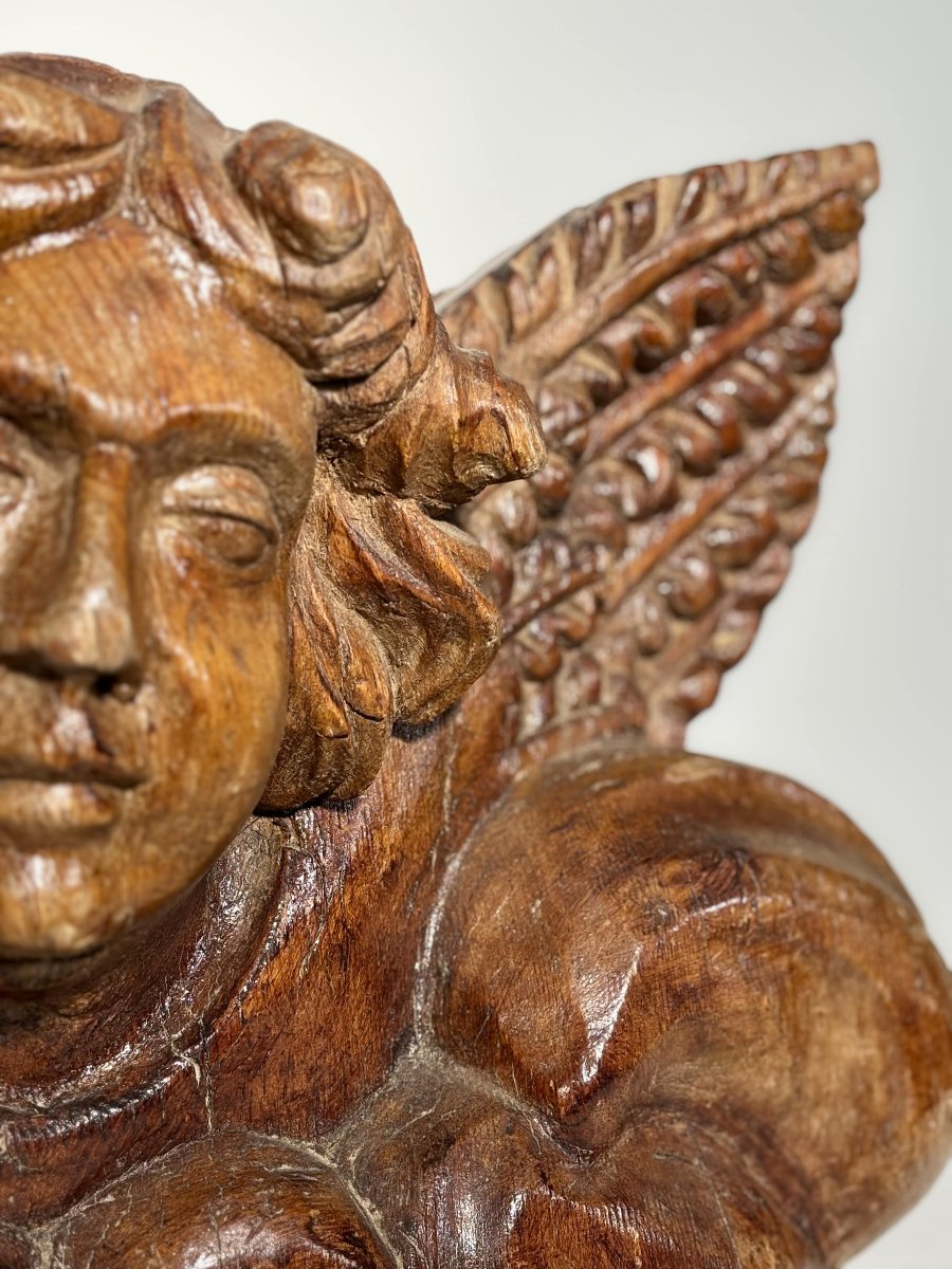 Wooden Carved Figure Depicting An Angel - Architectural Fragment - French Work, 19th Century-photo-2