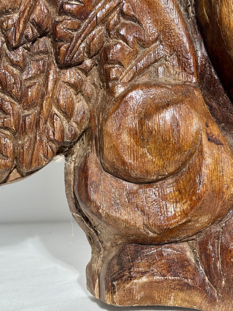 Wooden Carved Figure Depicting An Angel - Architectural Fragment - French Work, 19th Century-photo-3