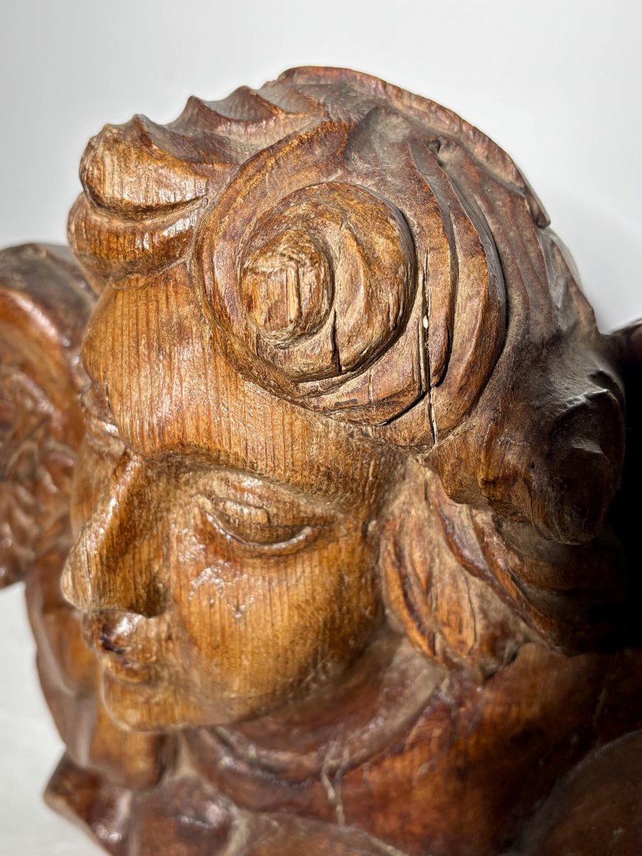 Wooden Carved Figure Depicting An Angel - Architectural Fragment - French Work, 19th Century-photo-4