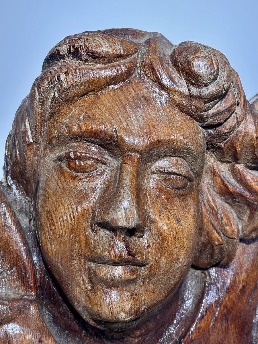 Wooden Carved Figure Depicting An Angel - Architectural Fragment - French Work, 19th Century-photo-1