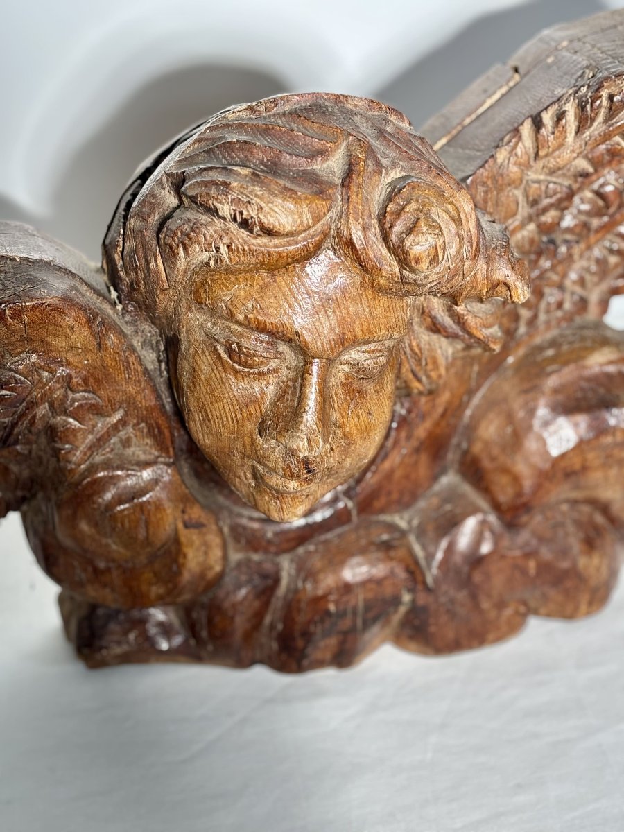 Wooden Carved Figure Depicting An Angel - Architectural Fragment - French Work, 19th Century-photo-2