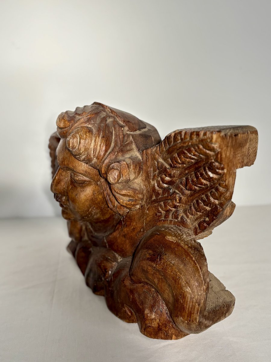 Wooden Carved Figure Depicting An Angel - Architectural Fragment - French Work, 19th Century-photo-3