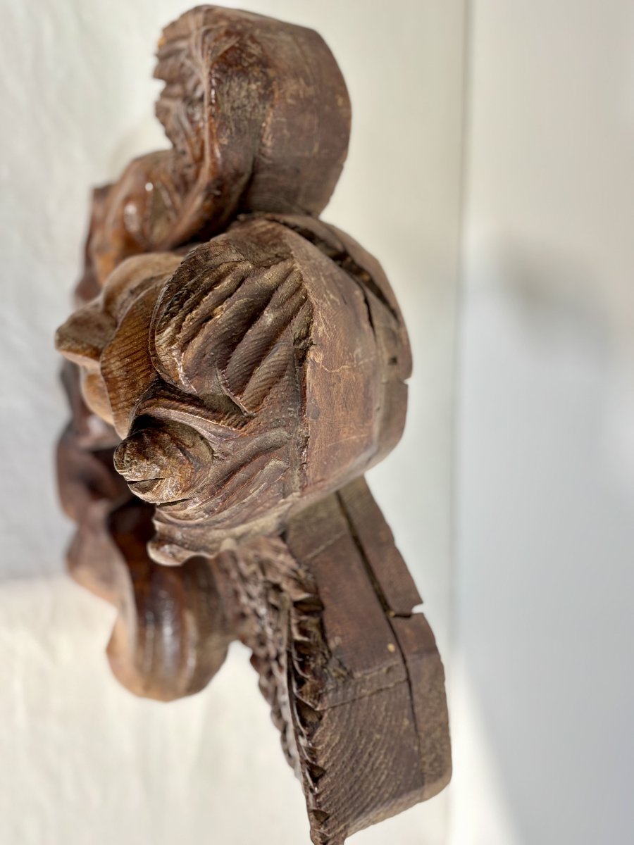 Wooden Carved Figure Depicting An Angel - Architectural Fragment - French Work, 19th Century-photo-4