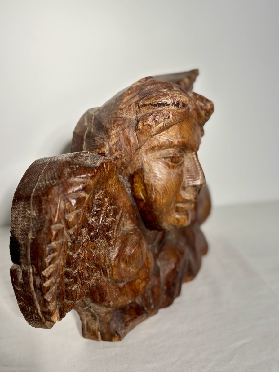 Wooden Carved Figure Depicting An Angel - Architectural Fragment - French Work, 19th Century-photo-6