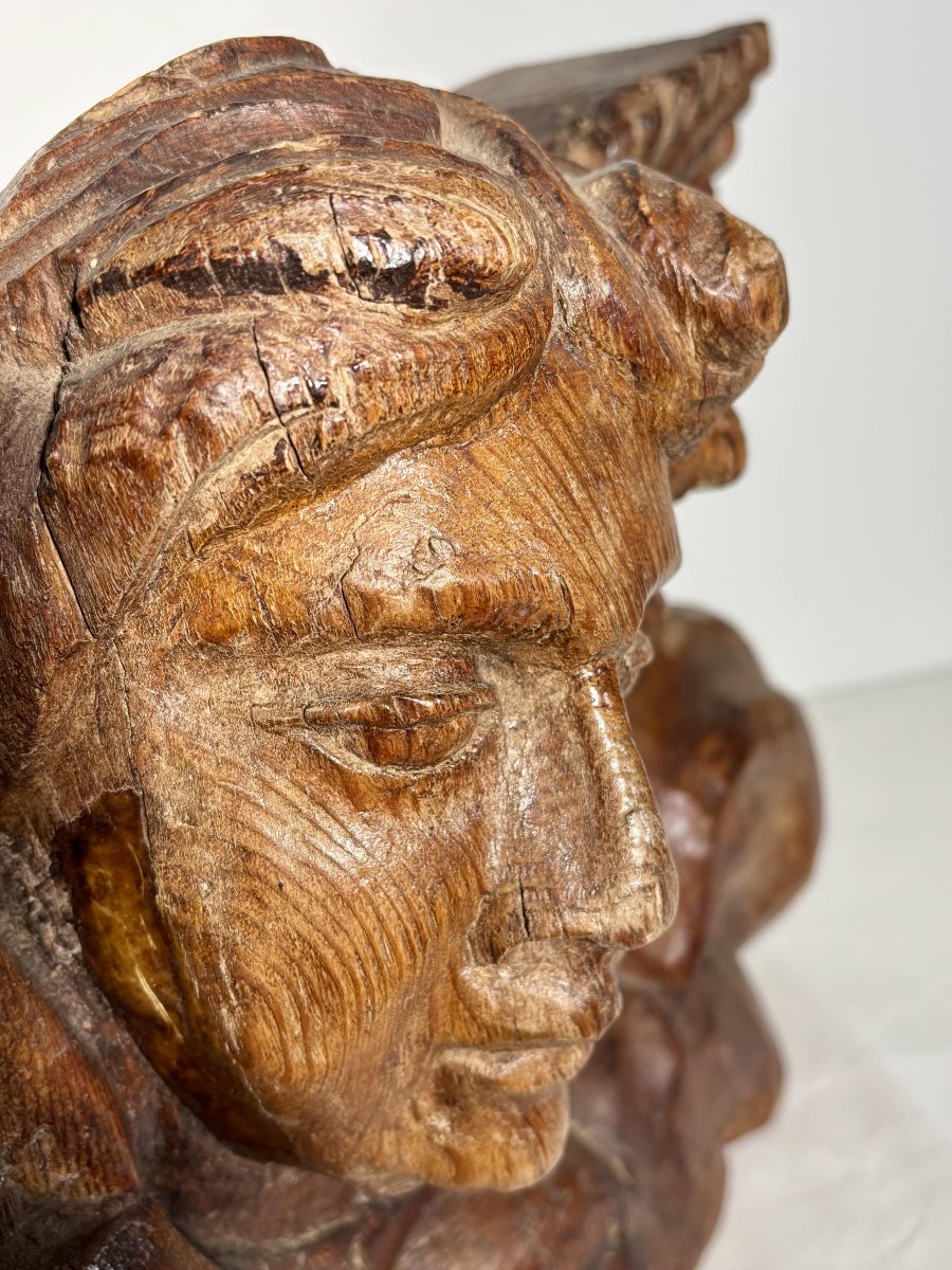 Wooden Carved Figure Depicting An Angel - Architectural Fragment - French Work, 19th Century-photo-7
