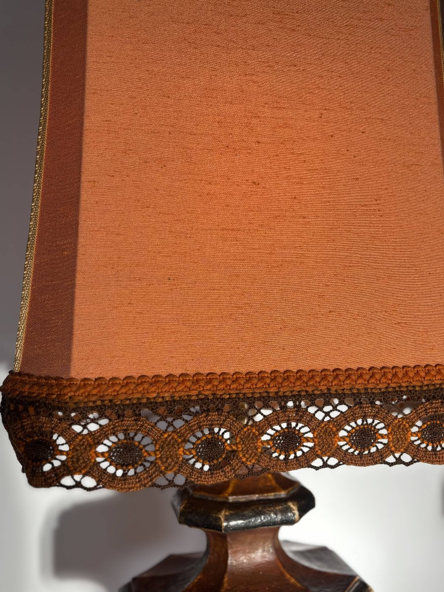 Paire de grandes lampes italiennes en bois tourné et patiné - Italie, vers 1950-1960 -photo-2