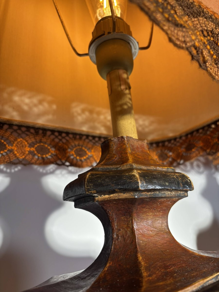 Paire de grandes lampes italiennes en bois tourné et patiné - Italie, vers 1950-1960 -photo-3