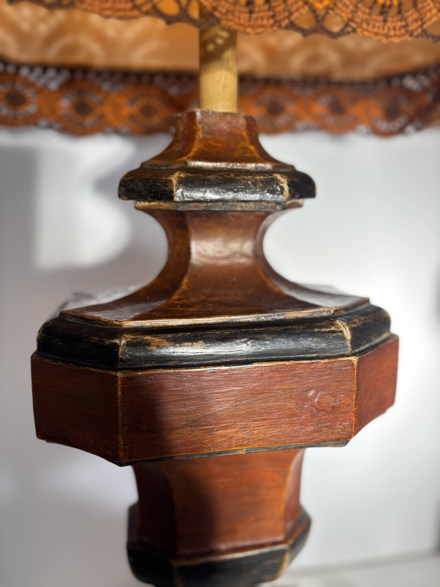 Paire de grandes lampes italiennes en bois tourné et patiné - Italie, vers 1950-1960 -photo-4