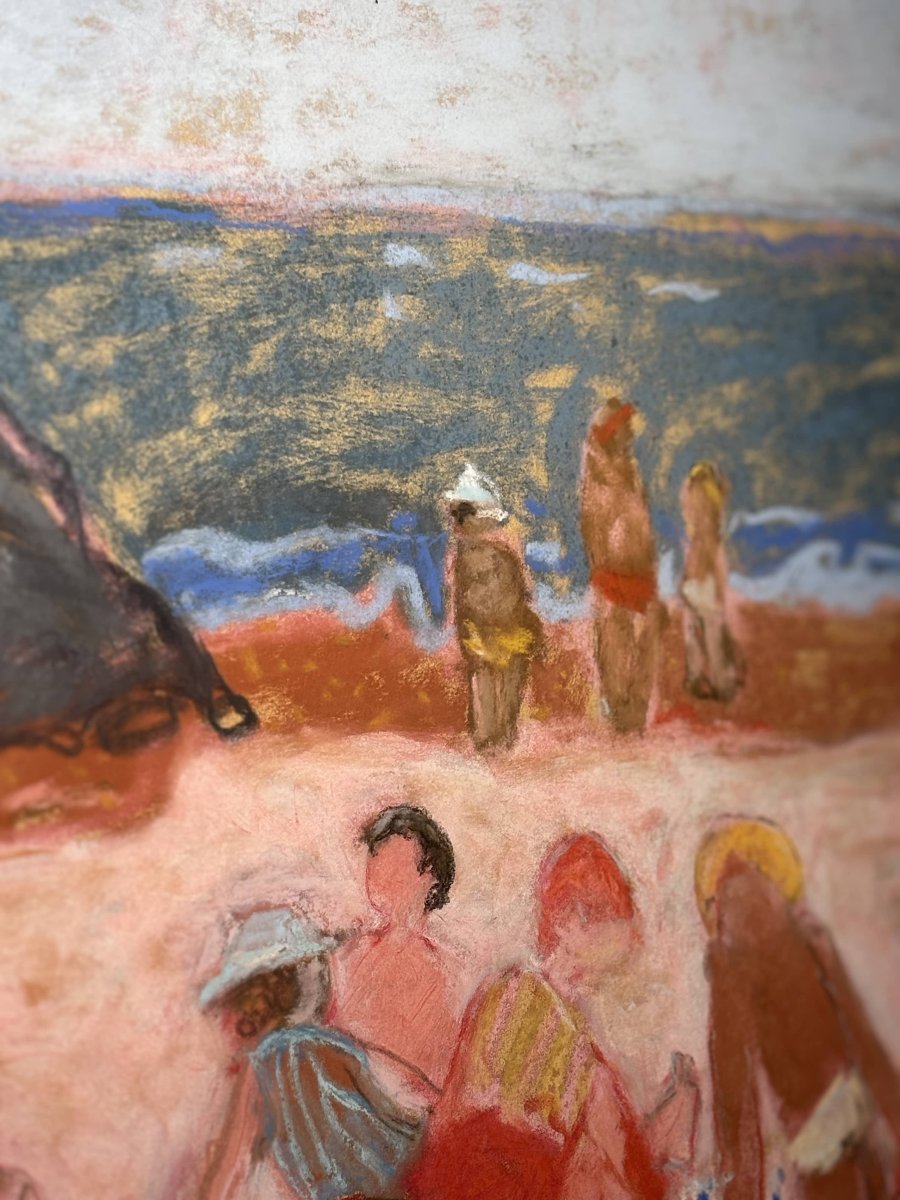 Yves Wacheux (1933-2023), La plage rose, Technique mixte sur papier, signée, XXe siècle-photo-2