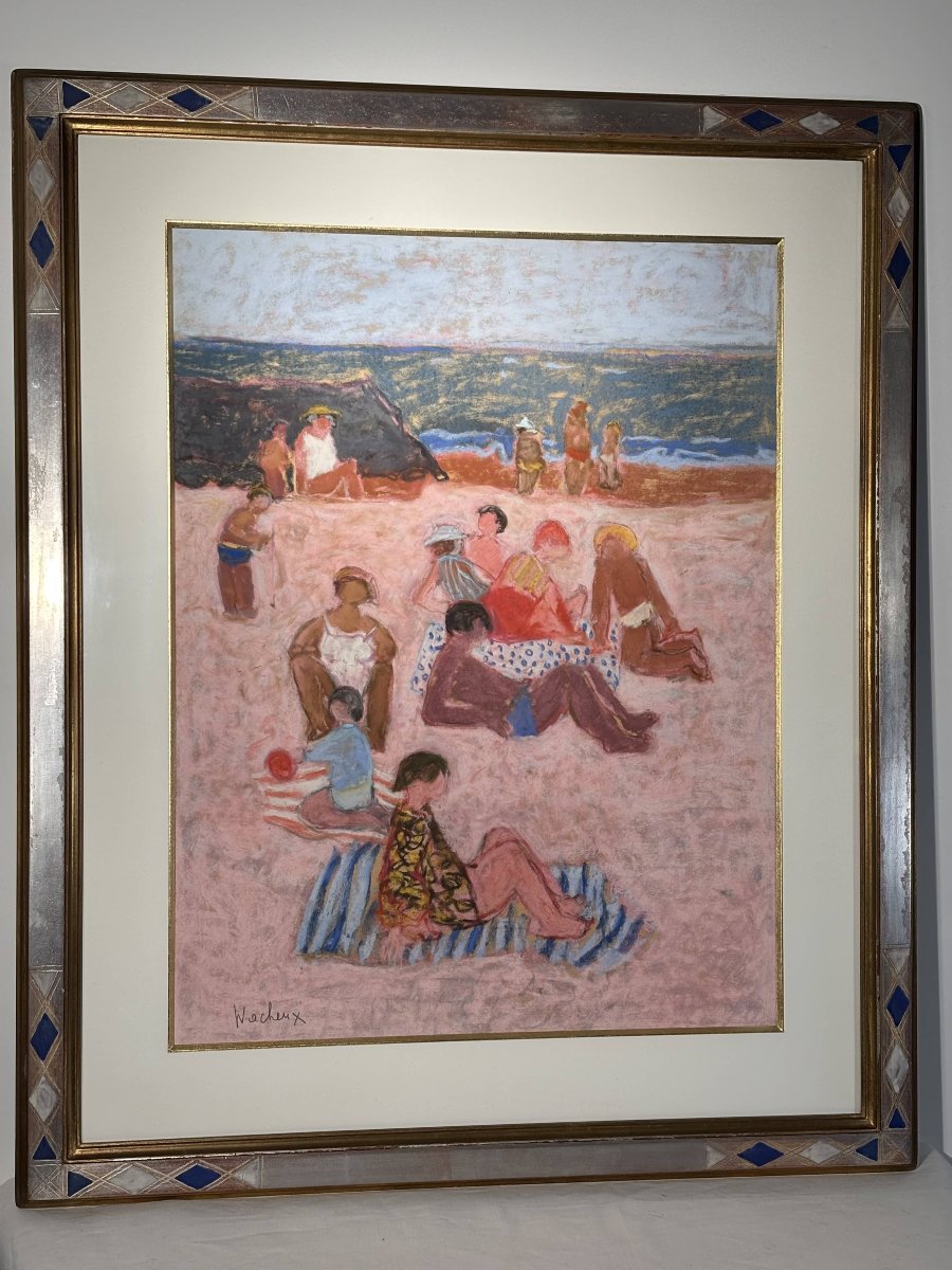 Yves Wacheux (1933-2023), La plage rose, Technique mixte sur papier, signée, XXe siècle-photo-1