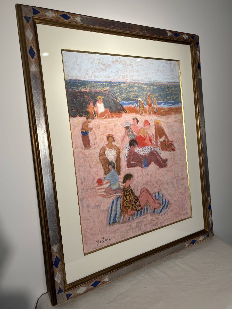Yves Wacheux (1933-2023), La plage rose, Technique mixte sur papier, signée, XXe siècle-photo-4