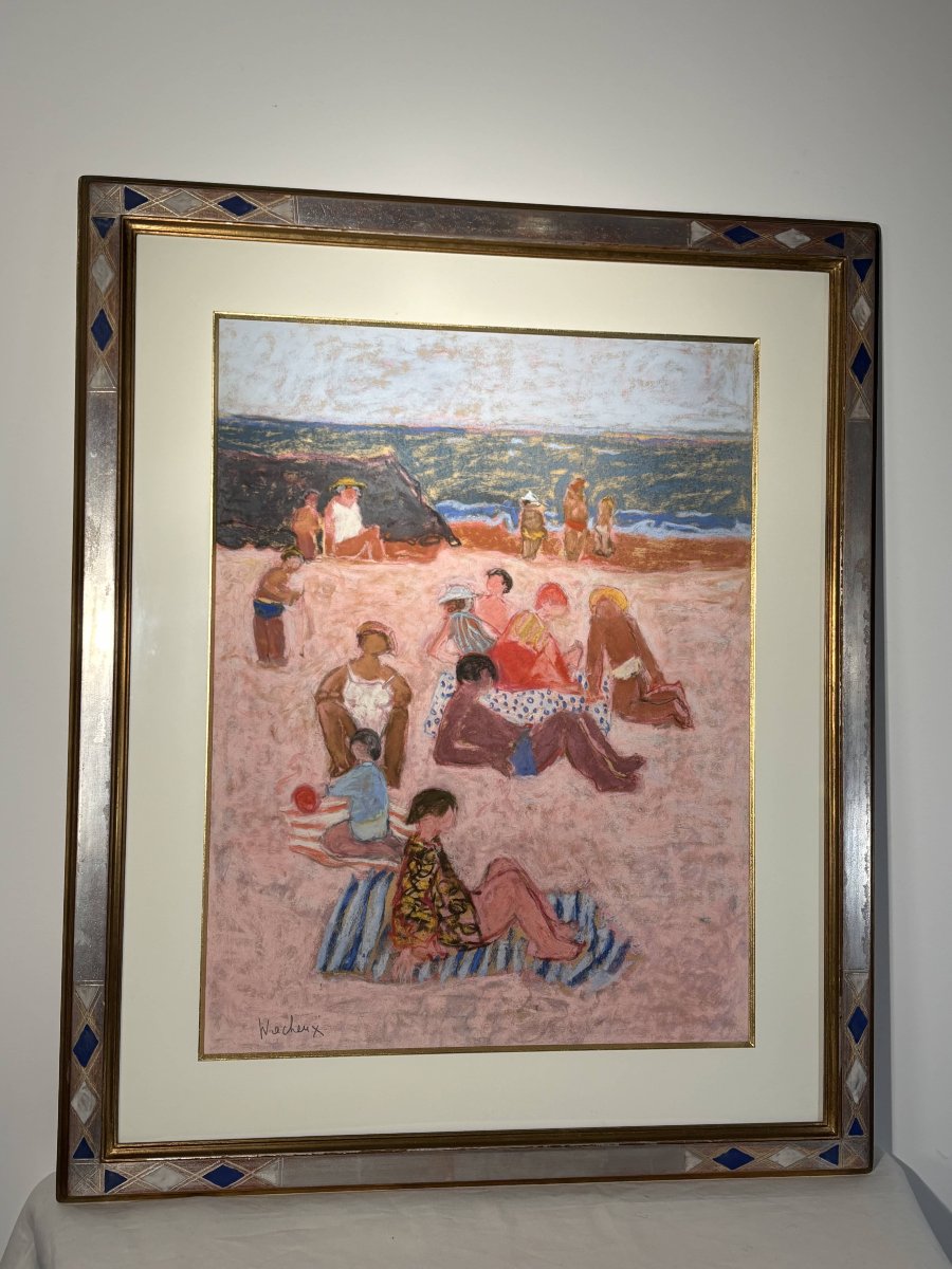 Yves Wacheux (1933-2023), La plage rose, Technique mixte sur papier, signée, XXe siècle-photo-5