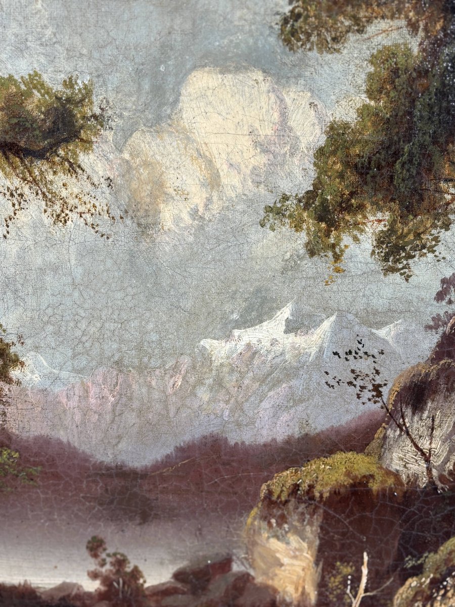 Ecole probablement Allemande, Huile sur toile, paysage romantique avec voyageur, vers 1890-1910-photo-2