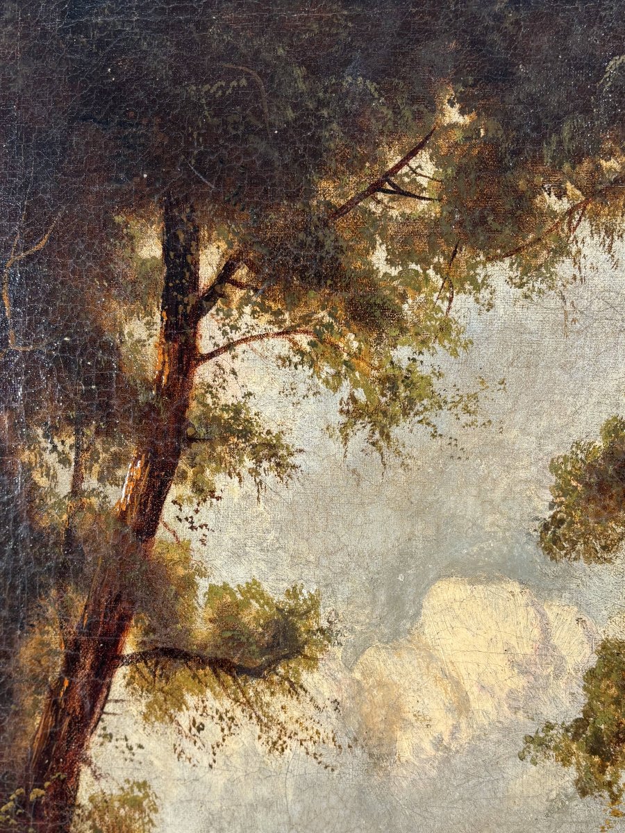 Ecole probablement Allemande, Huile sur toile, paysage romantique avec voyageur, vers 1890-1910-photo-5