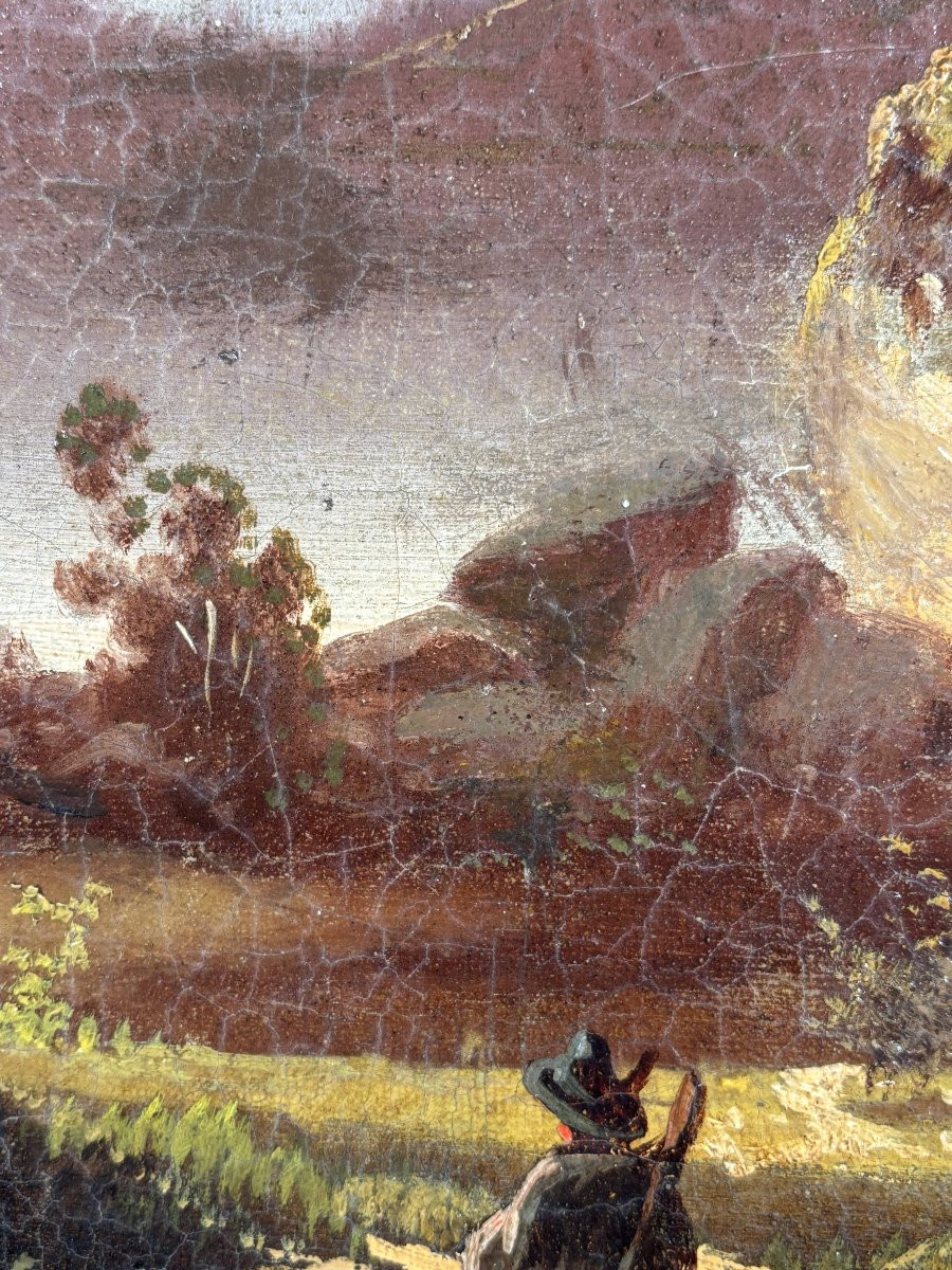 Ecole probablement Allemande, Huile sur toile, paysage romantique avec voyageur, vers 1890-1910-photo-7