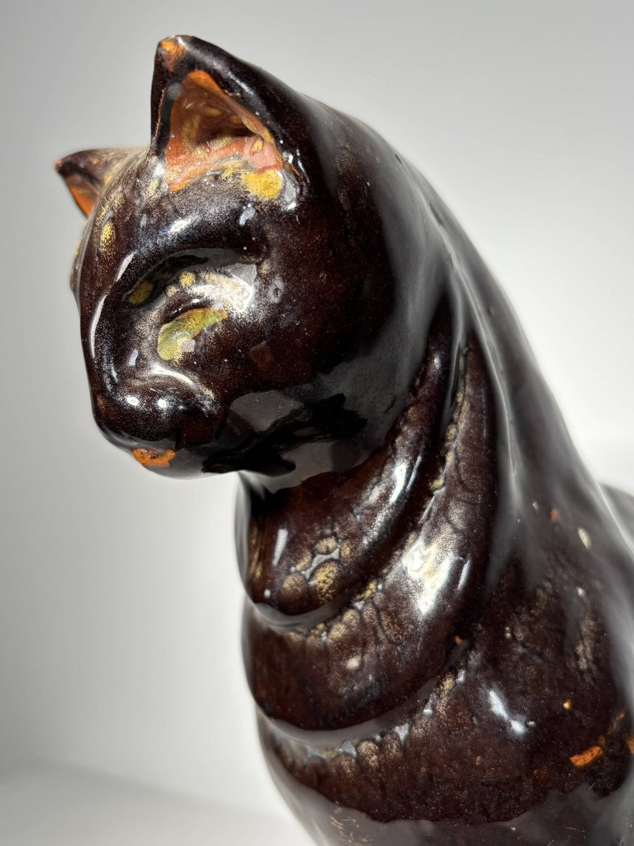 Chat assis en céramique émaillée - France, XXe siècle-photo-4