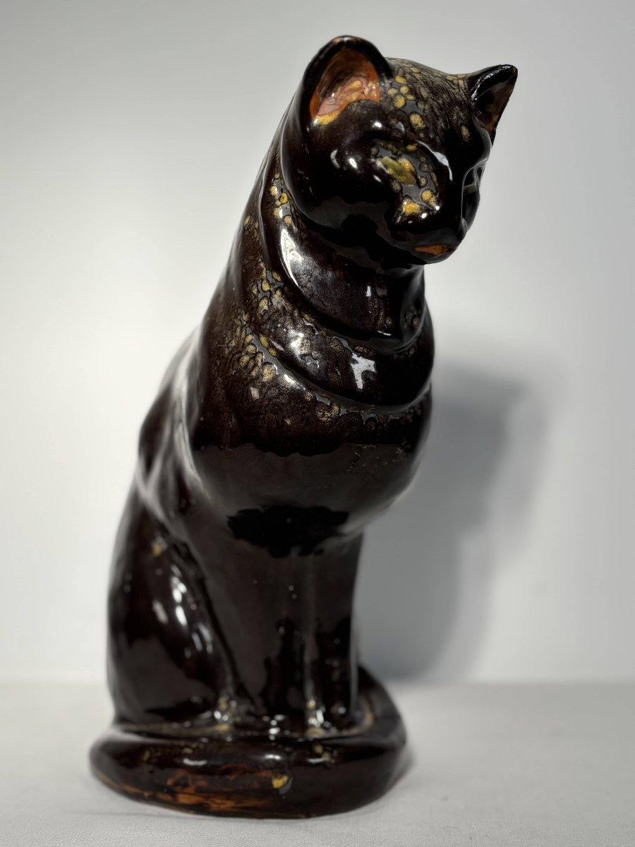 Chat assis en céramique émaillée - France, XXe siècle-photo-2