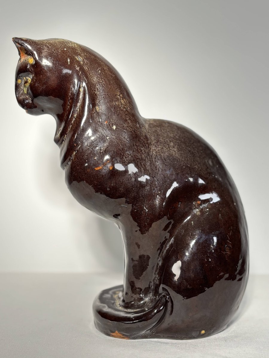 Chat assis en céramique émaillée - France, XXe siècle-photo-3