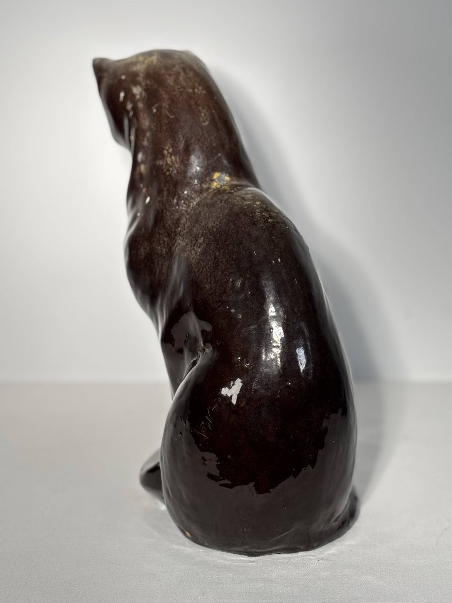 Chat assis en céramique émaillée - France, XXe siècle-photo-4