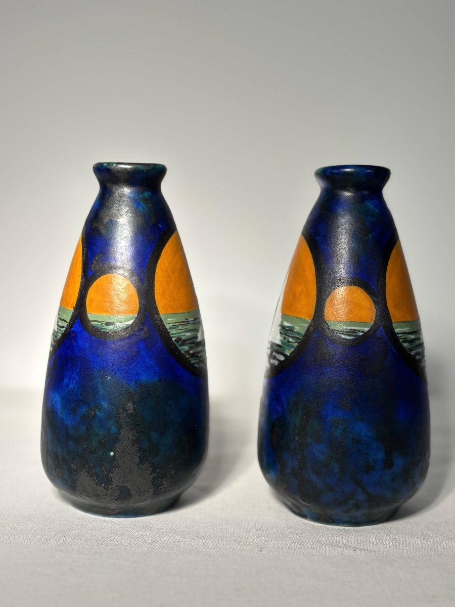 Louis DAGE (1885-1964) - Paire de vases  en céramique signés - Art Déco, vers 1925-1935-photo-4