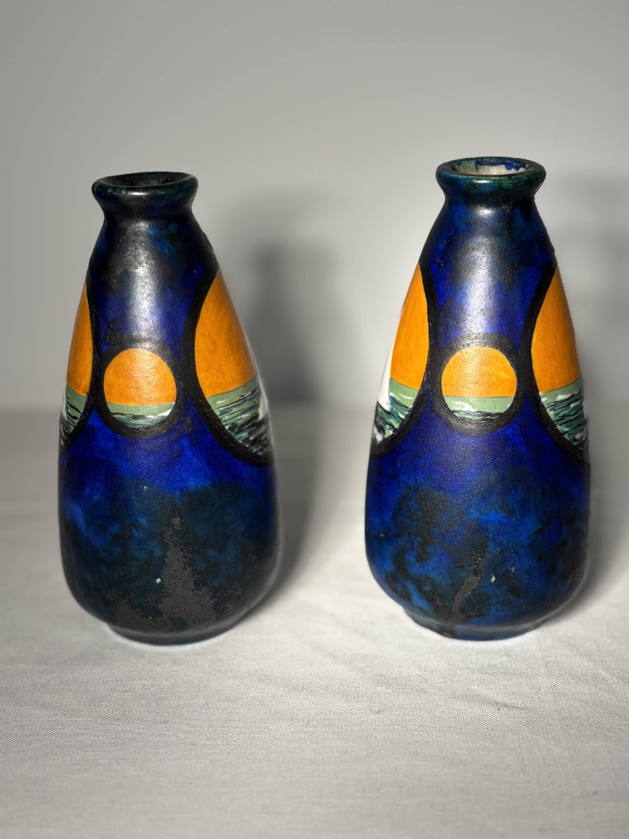 Louis DAGE (1885-1964) - Paire de vases  en céramique signés - Art Déco, vers 1925-1935-photo-4