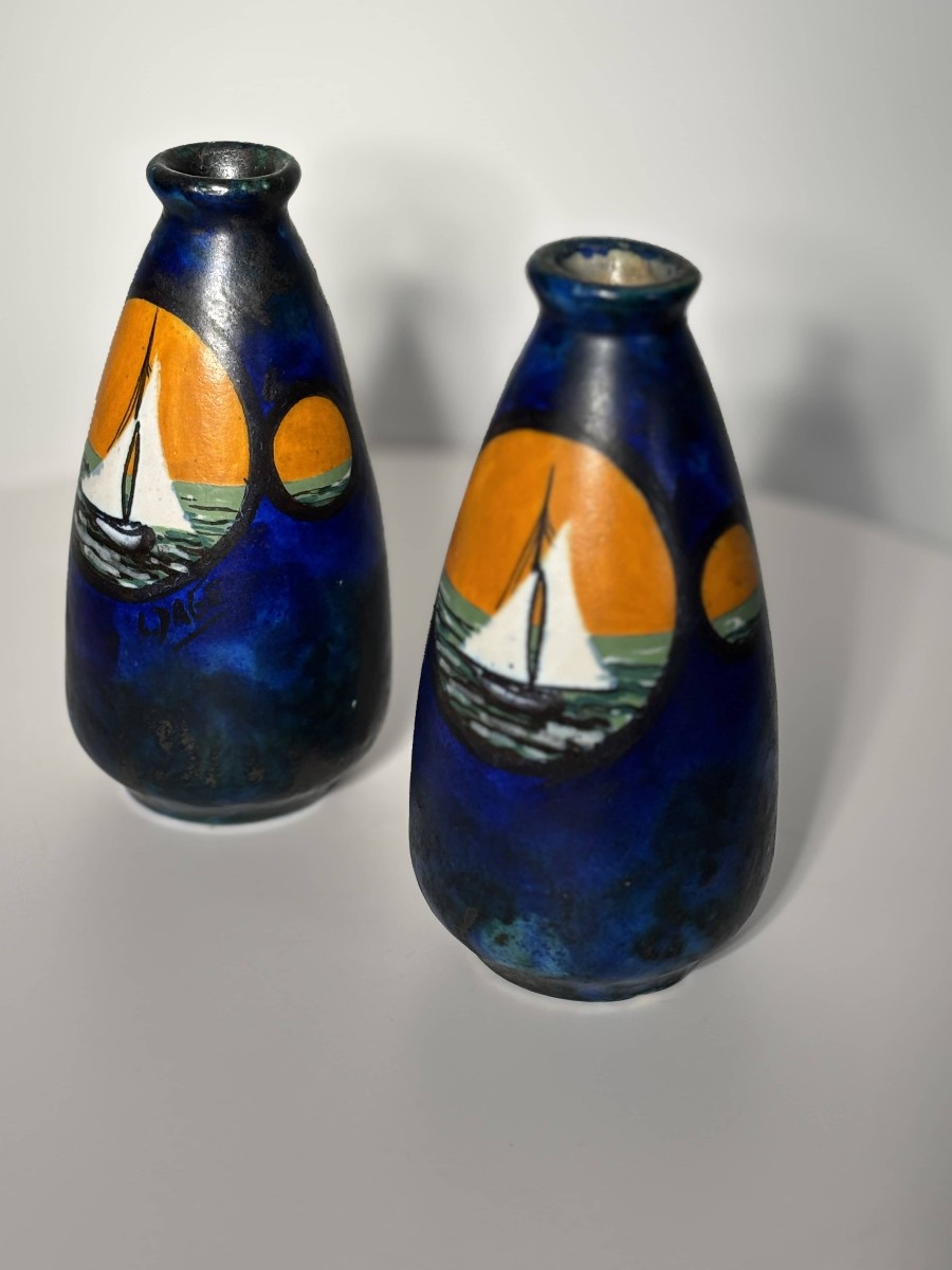 Louis DAGE (1885-1964) - Paire de vases  en céramique signés - Art Déco, vers 1925-1935-photo-7