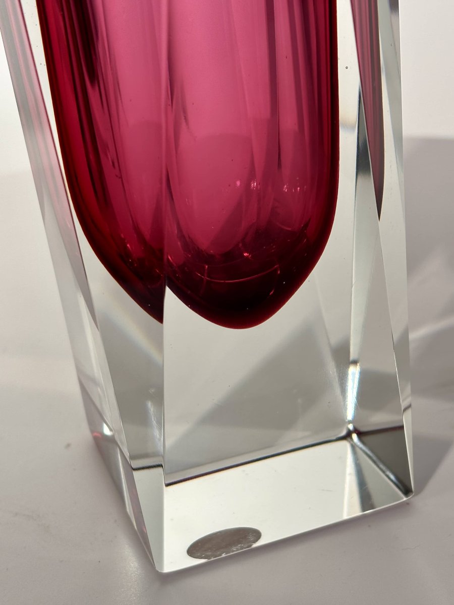 Vase facetté en verre de Murano - Technique Sommerso - circa 1960-photo-2