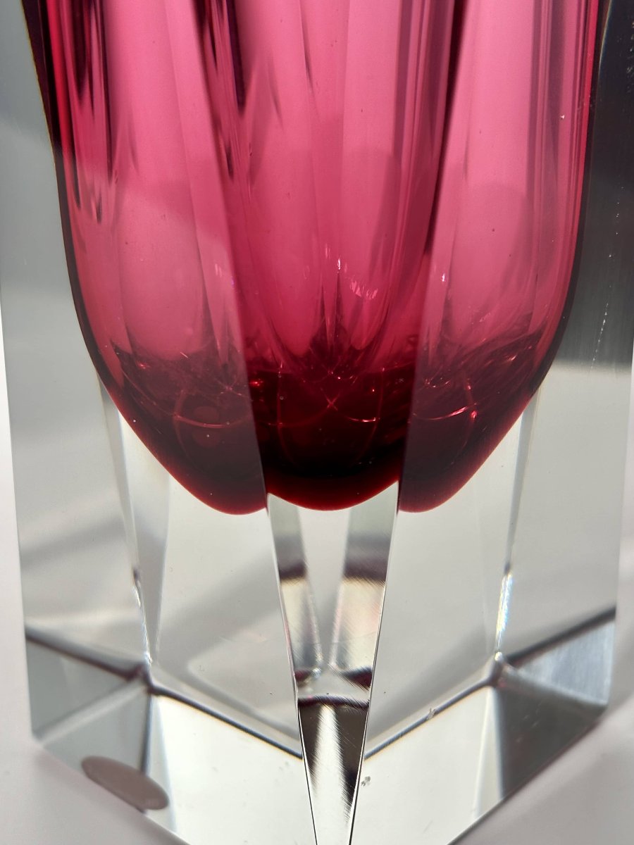 Vase facetté en verre de Murano - Technique Sommerso - circa 1960-photo-5