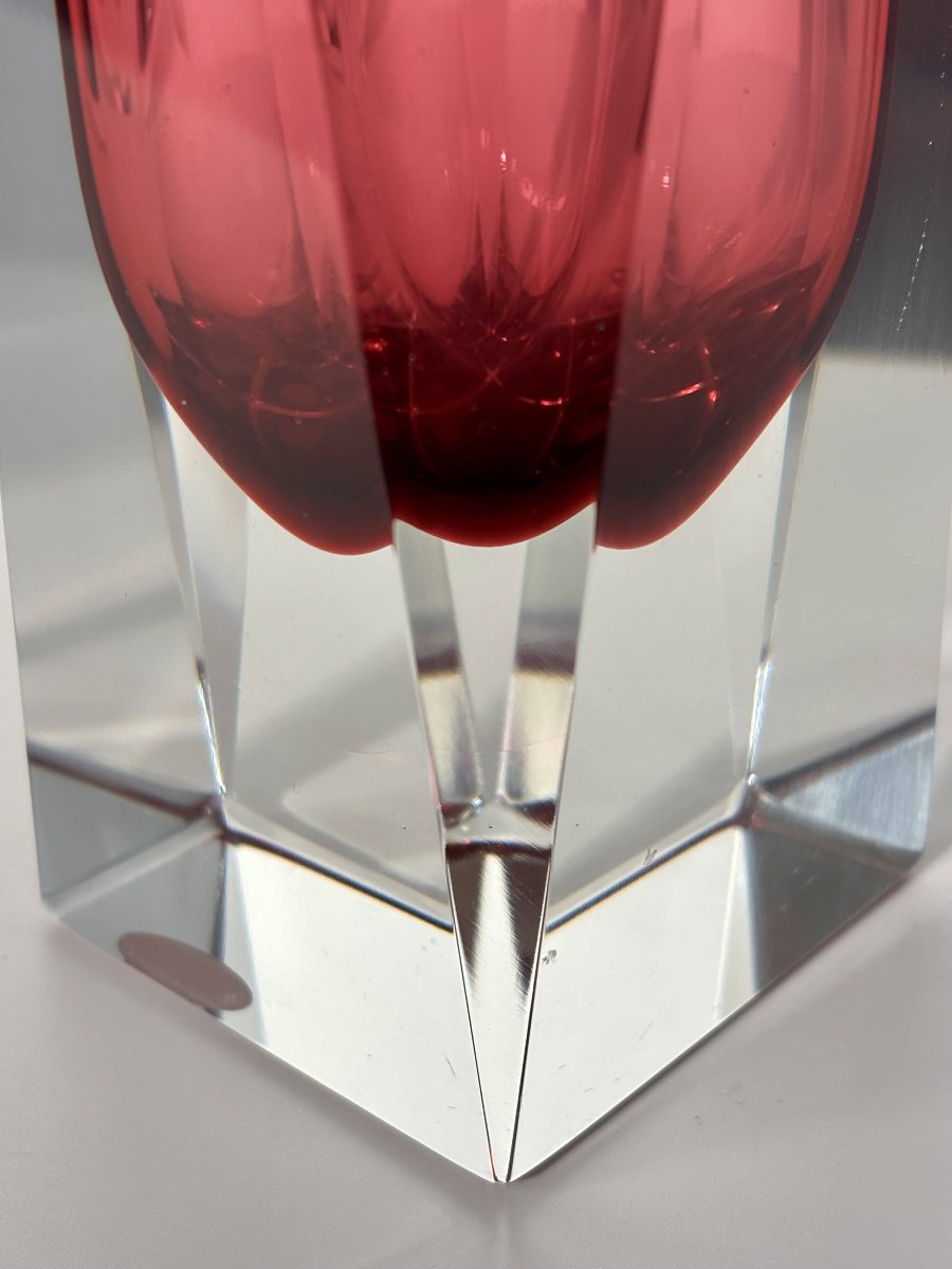 Vase facetté en verre de Murano - Technique Sommerso - circa 1960-photo-6